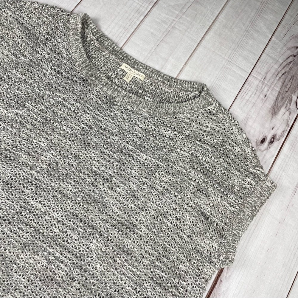 Eileen Fisher Crochet Open Knit Top Women’s M Petite Cap Short Sleeve Cotton EUC - Picture 6 of 13